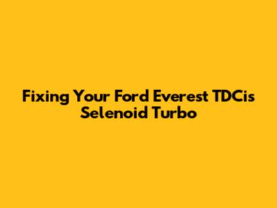 Fixing Your Ford Everest TDCi's Selenoid Turbo
