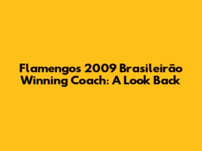 Flamengo's 2009 Brasileirão Winning Coach: A Look Back