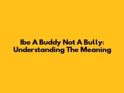Ibe A Buddy Not A Bully: Understanding The Meaning