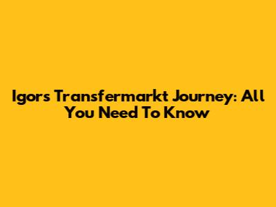 Igor's Transfermarkt Journey: All You Need To Know
