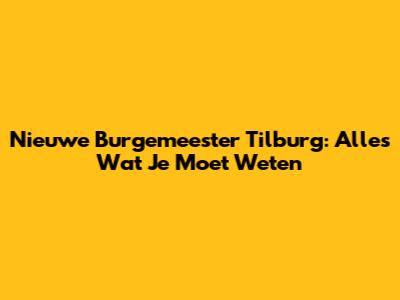 Nieuwe Burgemeester Tilburg: Alles Wat Je Moet Weten