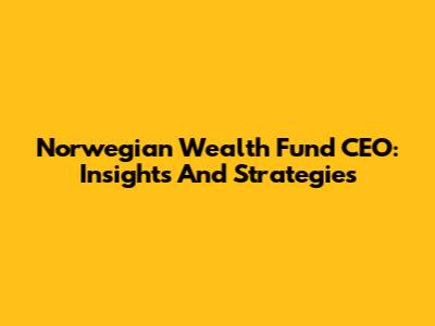 Norwegian Wealth Fund CEO: Insights And Strategies