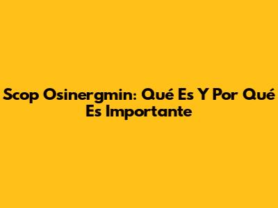 Scop Osinergmin: Qué Es Y Por Qué Es Importante