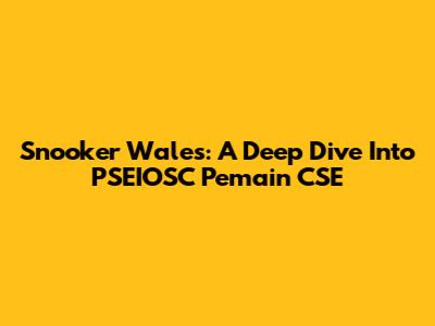 Snooker Wales: A Deep Dive Into PSEIOSC Pemain CSE