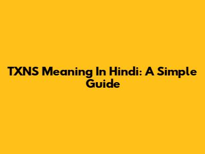 TXNS Meaning In Hindi: A Simple Guide