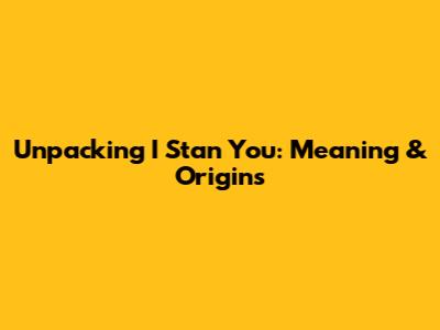 Unpacking "I Stan You": Meaning & Origins