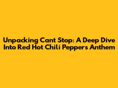 Unpacking 'Can't Stop': A Deep Dive Into Red Hot Chili Peppers' Anthem