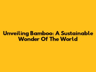 Unveiling Bamboo: A Sustainable Wonder Of The World