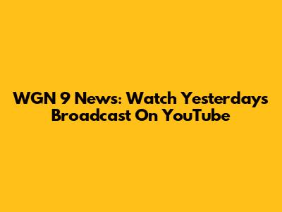 WGN 9 News: Watch Yesterday's Broadcast On YouTube